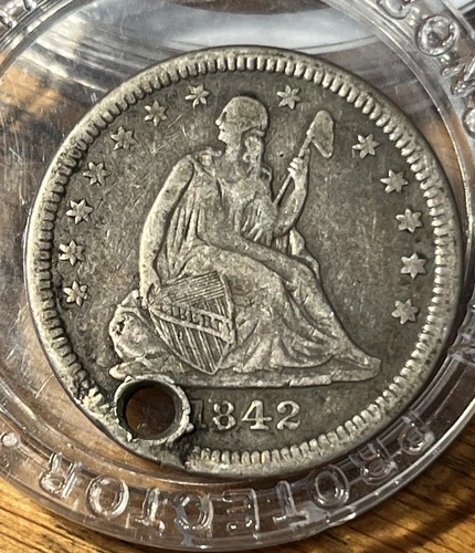 1842 O Seated Liberty Quarter XF EF Extremely Fine Details Holed