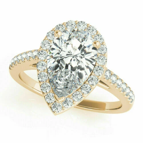 Pear Diamond Solitaire Yellow Gold Fine Rings