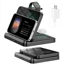 3 in 1 Wireless Charging Station for Multiple Devices Apple, Foldable Wireles...