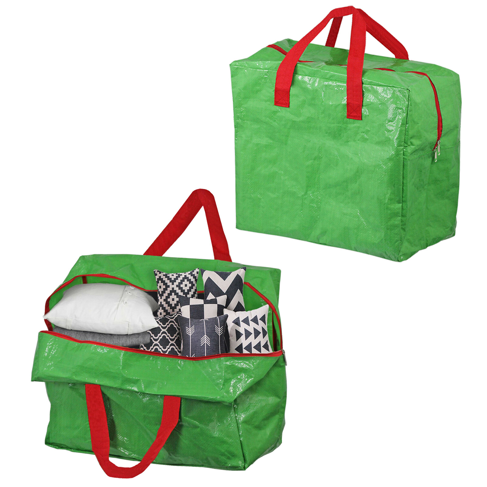Large Storage Bag Zipped Duvet Bedding Pillow Zip Green 50L x 2
