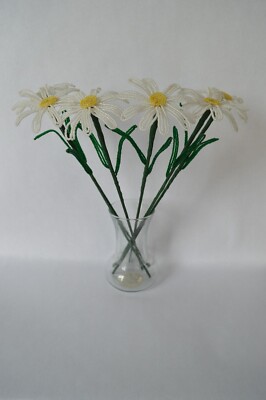 handmade French beaded Flowers home decor white daisy set of 6 daisies