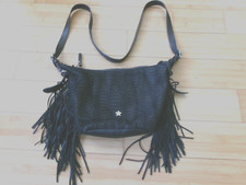 ASH BLACK GENUINE LEATHER FRINGE CROSSBODY/SHOULDER BAG
