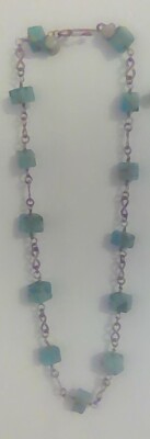 New Handcrafted Copper Wire & Square Turquoise Beaded Necklace 19 1/2''