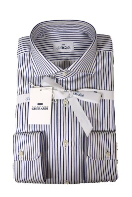 ALESSANDRO GHERARDI shirt for MENS tailored RIGA twill COTTON white and BLUE