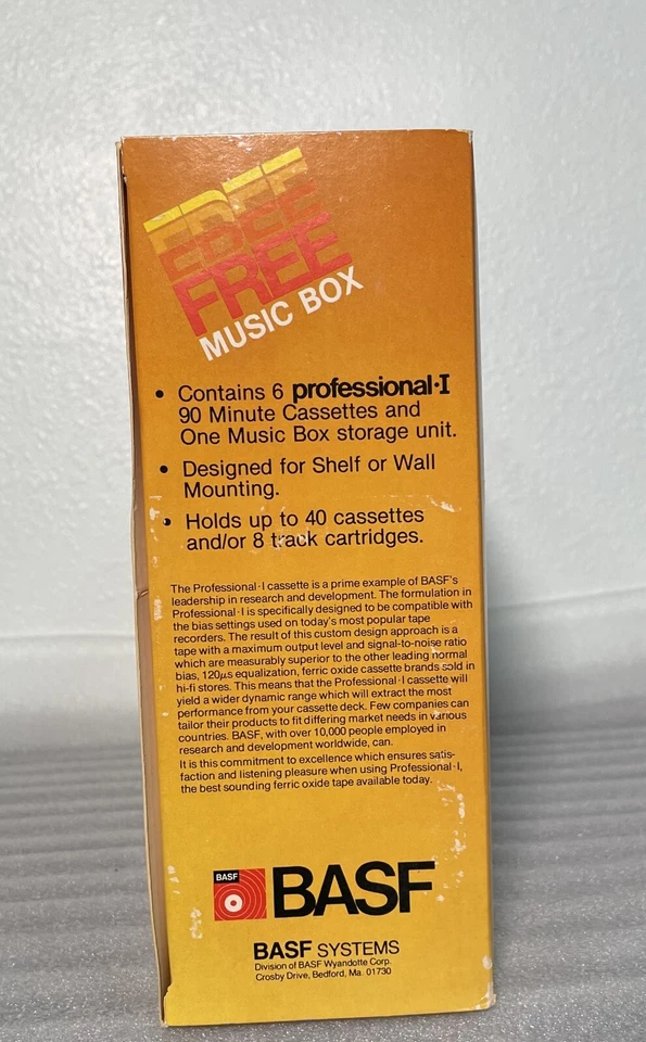 NOS BASF MUSIC BOX: 6 PROFESSIONAL I 90 MIN TYPE 1 CASSETTE TAPES + STORAGE UNIT - Image 4 of 4