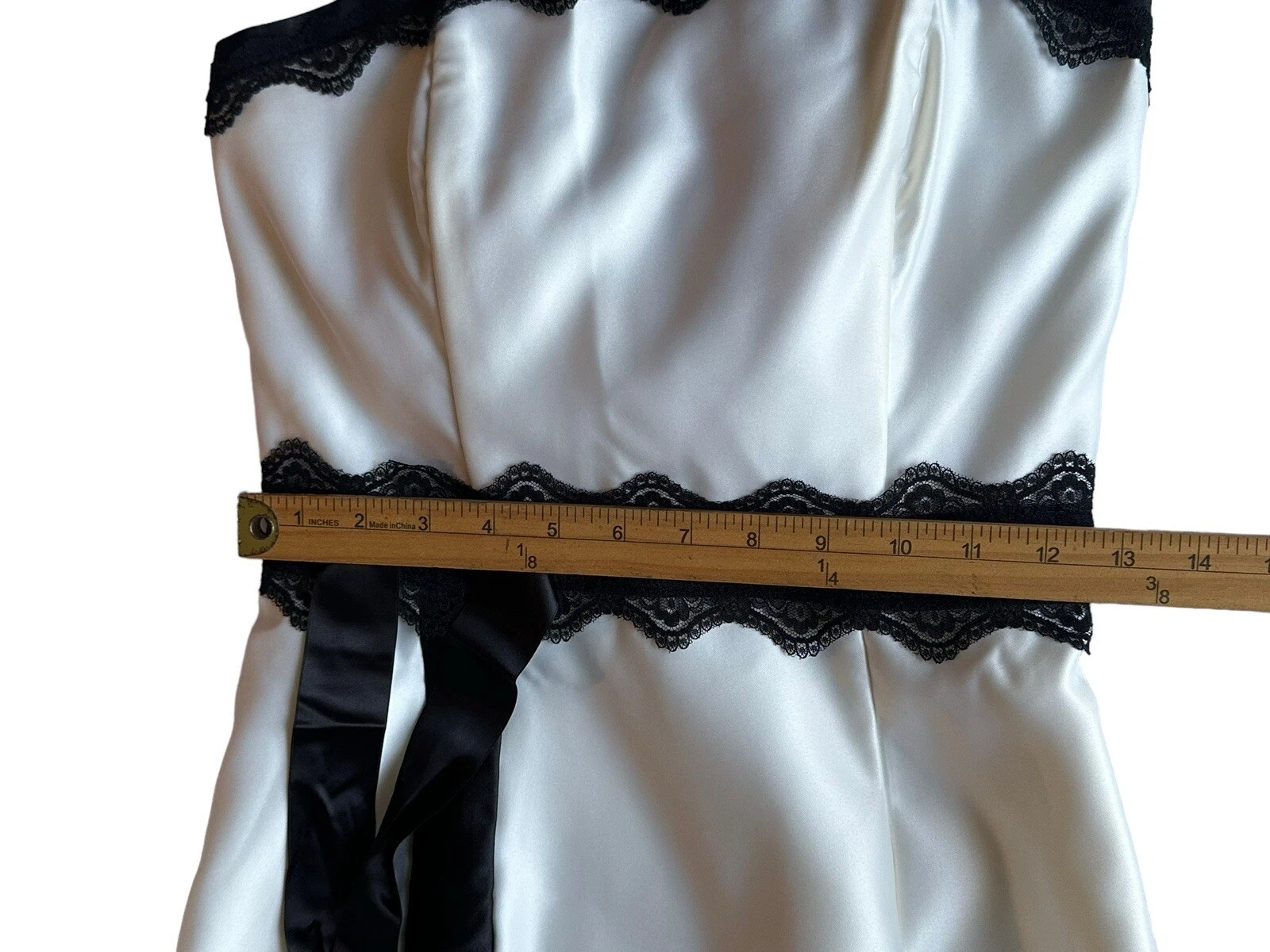 OFF WHITE Abito vintage Scott McClintock bianco senza spalline in pizzo nero taglia 6