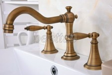 Antique Brass Bathroom Basin Faucet Widespread Vanity Sink Mixer Tap san087