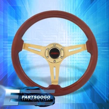 Universal JDM Sport 14inch 350mm Light Wood Grain Gold Deep Dish Steering Wheel