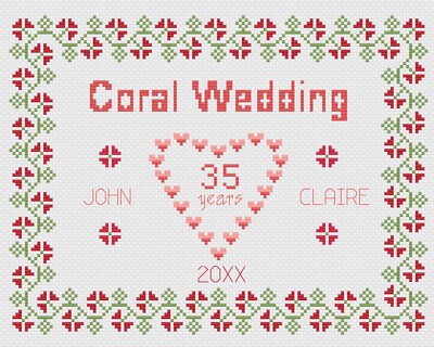 Florashell Kreuzstich Hochzeit Jubiläums Stoffsatz - 14-fädig, Coral