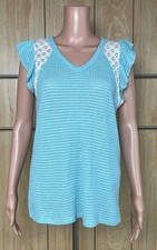 Bibi Women  s Ruffle Cap Sleeve V Neckline Lace Insert Blouse Size S