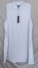 Tahari, Plus Size 2X, Linen Sleeveless Dress, Buttons, Blue Stripe Lagenlook