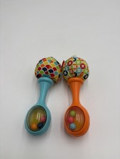 2 Vtg Fisher Price Plush Plushie Baby Rattle Toy-Blue/Orange