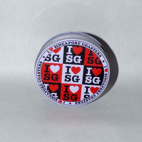 I Love SG Singapore Coasters Set of 4 in Tin Can Vintage Souvenir