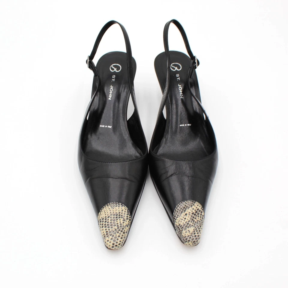 Zapatos de salón vintage St John con cordones para mujer 7,5 cuero negro serpiente Italia zapato de carrera Foto 2 de 4