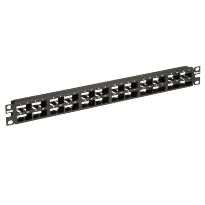 High-density modular patch panel frame, large label width (6.4mm), 48 ports, bla