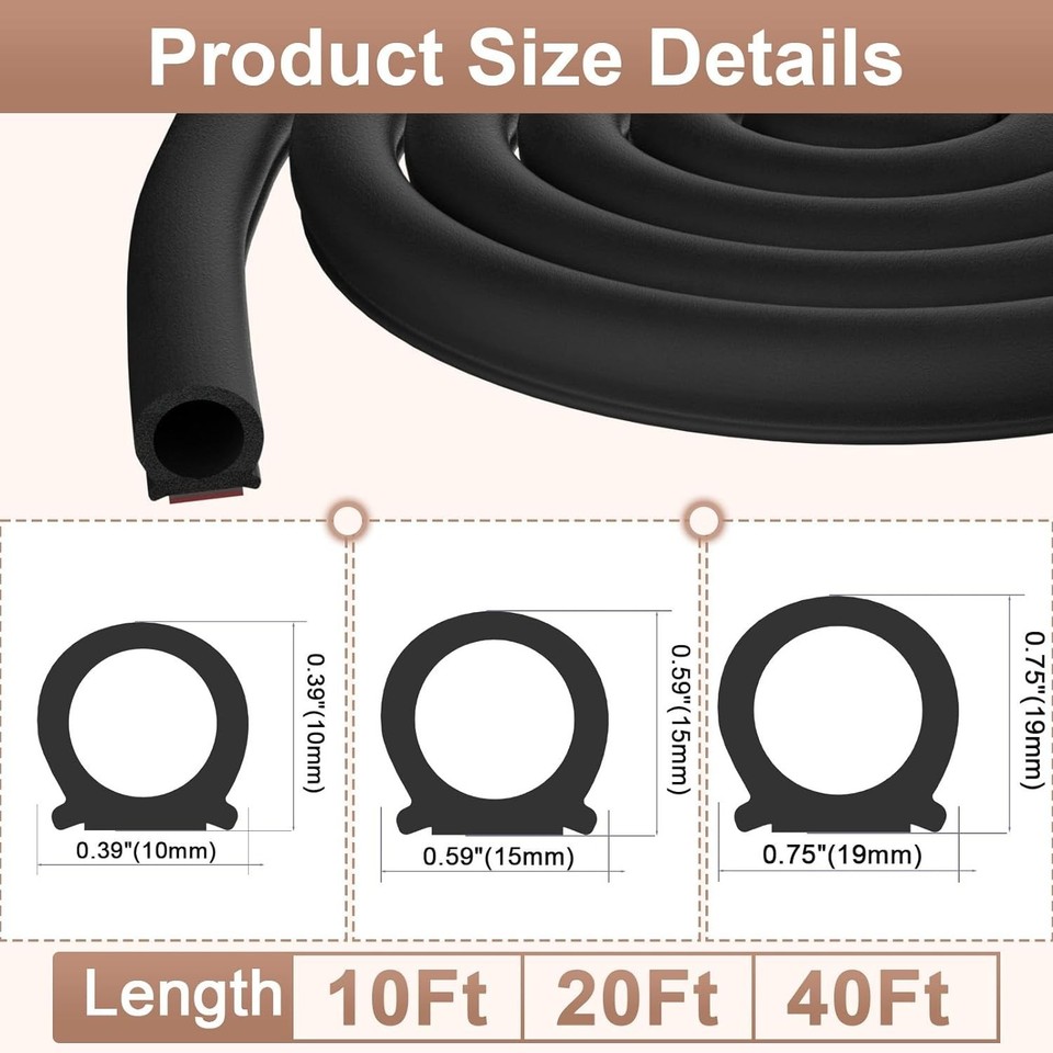 Universal D-Shape Car Door Weather Stripping - 39.4 Ft Self-Adhesive Soundproof Seal For Vehicles