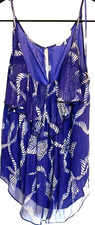 Rebecca Taylor Silk Ruffle Cami Top Womens 6 Blue White Zebra Stripe Ribbon