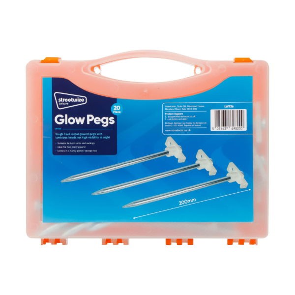Streetwize 20 Pcs Heavy Duty Glow Tent Peg Set