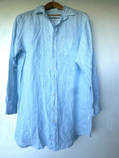FRANK & EILEEN MARY 100% LINEN LONG SLEEVE SHIRT DRESS BLUE WHITE STRIPES MEDIUM