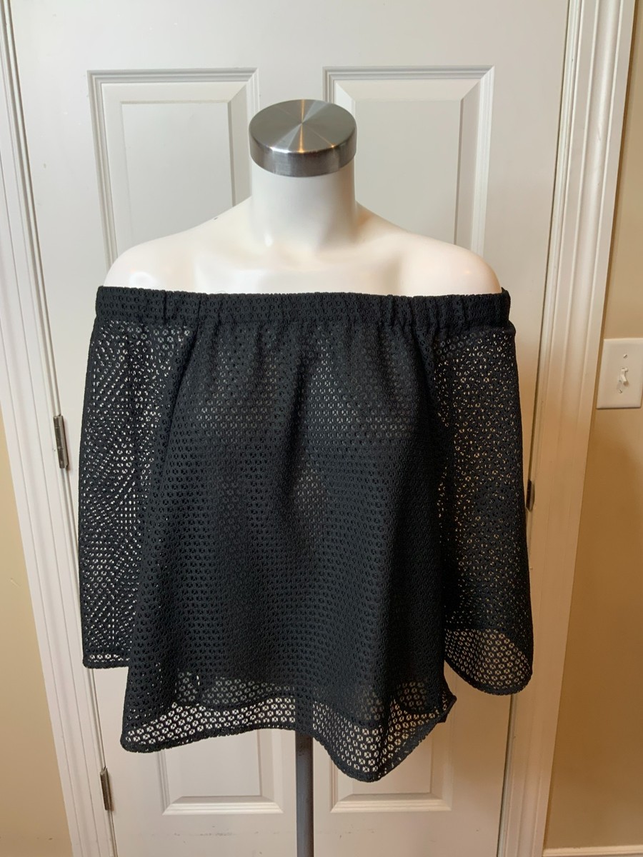 Maje Lor Over The Shoulder Black Sheer Lace Top, Size 2 | Medium View 2
