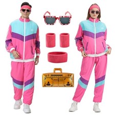 80s Tracksuit for Men Women Retro Windbreaker Set 80s 90s Outfit Medium Pink