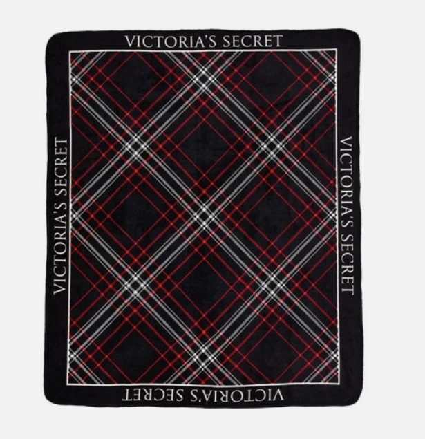 Manta de lã Victoria’s Secret Natal 2025 xadrez vermelha e traseira - Imagem 2 de 2