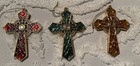 Vtg 1 Metal 10 Gold Resin, Plastic Christmas Multicolor Jeweled Cross Ornaments — photo 3