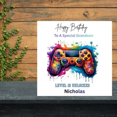 Personalisierte Gaming Karte 12. Geburtstag für Enkel, individueller Name Teen Boy Gamer 