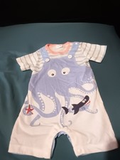 Baby Boys Romper 0-3 Months Octopus Shark Dungaree Style Playsuit