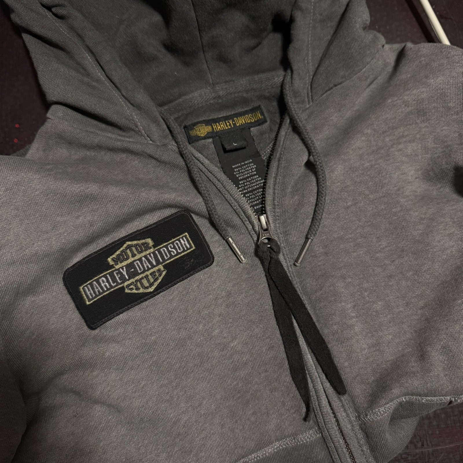 Harley-Davidson Unisex Zip-Up Grey Hooded Sweatshirt Size Large,