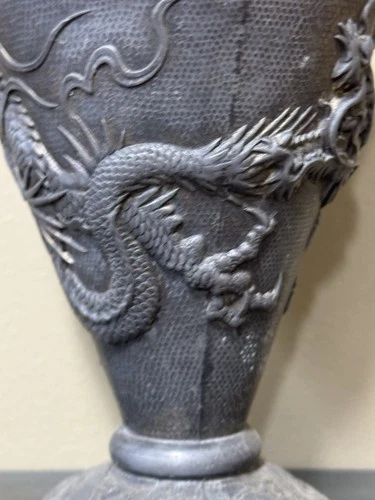 Antique Japanese Bronze Dragon Vase Meiji Style High Relief Asian Art 8” E4