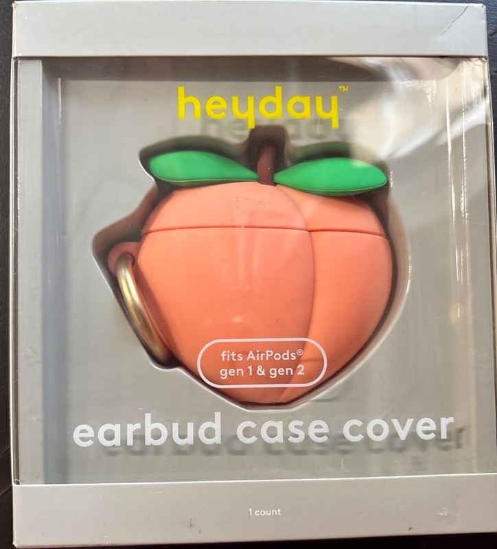 heyday Peach Earbud Case for AirPods 1 & 2, Carabiner, Wireless Charging
