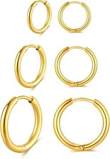 Dainty 8 Pairs Surgical Stainless Steel Earrings 14K Gold Plated Hoop Earrings C