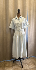 VTG L Rothschild Midi Blue Dress Belted Studded Size 8 Cottagecore Western
