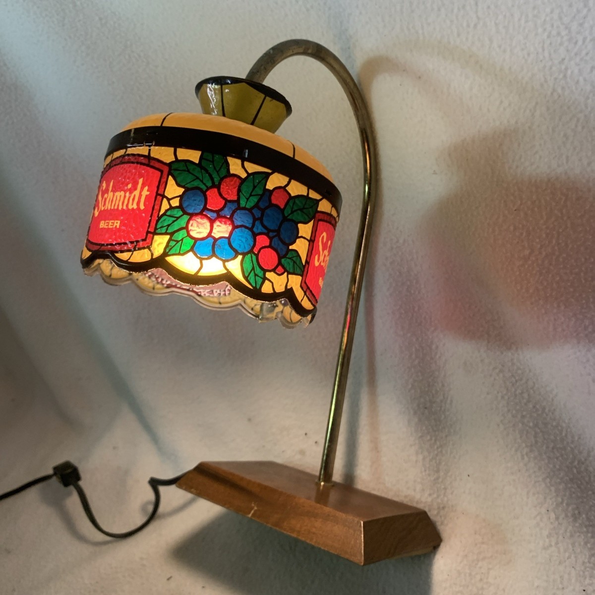 Vintage Schmidt Beer Lighted Faux Stained Glass Cash Register Lamp