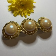 Vintage Faux Pearl Gold Tone Barrette Hair Clip Statement Classic Elegant