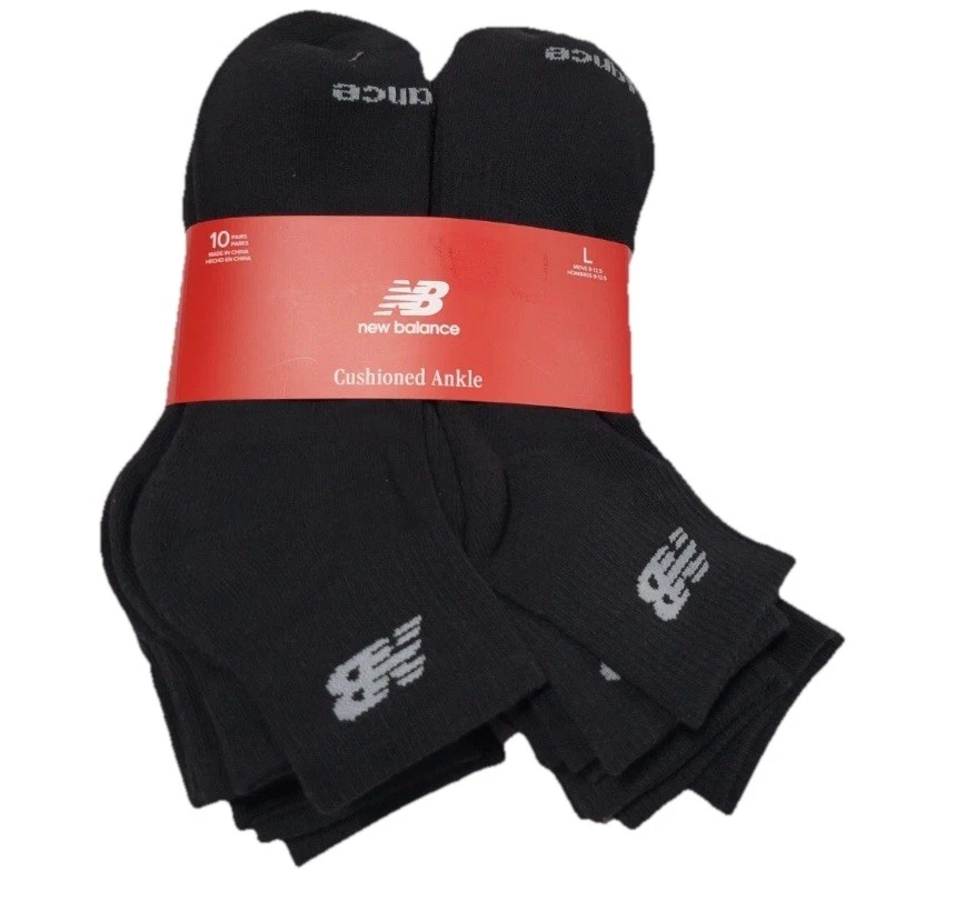New Balance Men's- 10 pairs Cushion Ankle Black socks Arch support SZ L 9-12
Opens in a new window o