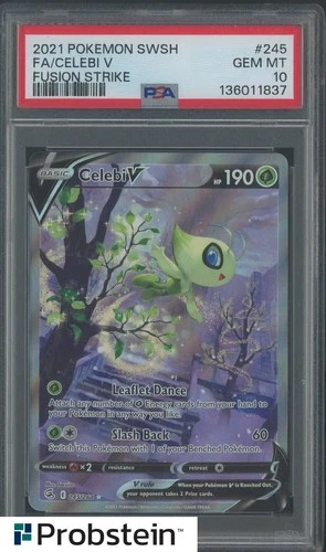 2021 Pokemon SWSH Fusion Strike #245 FA Celebi V PSA 10 GEM MINT