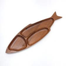 African Walnut Wooden Salmon Fish Trinket Tray Divided Nut Dish