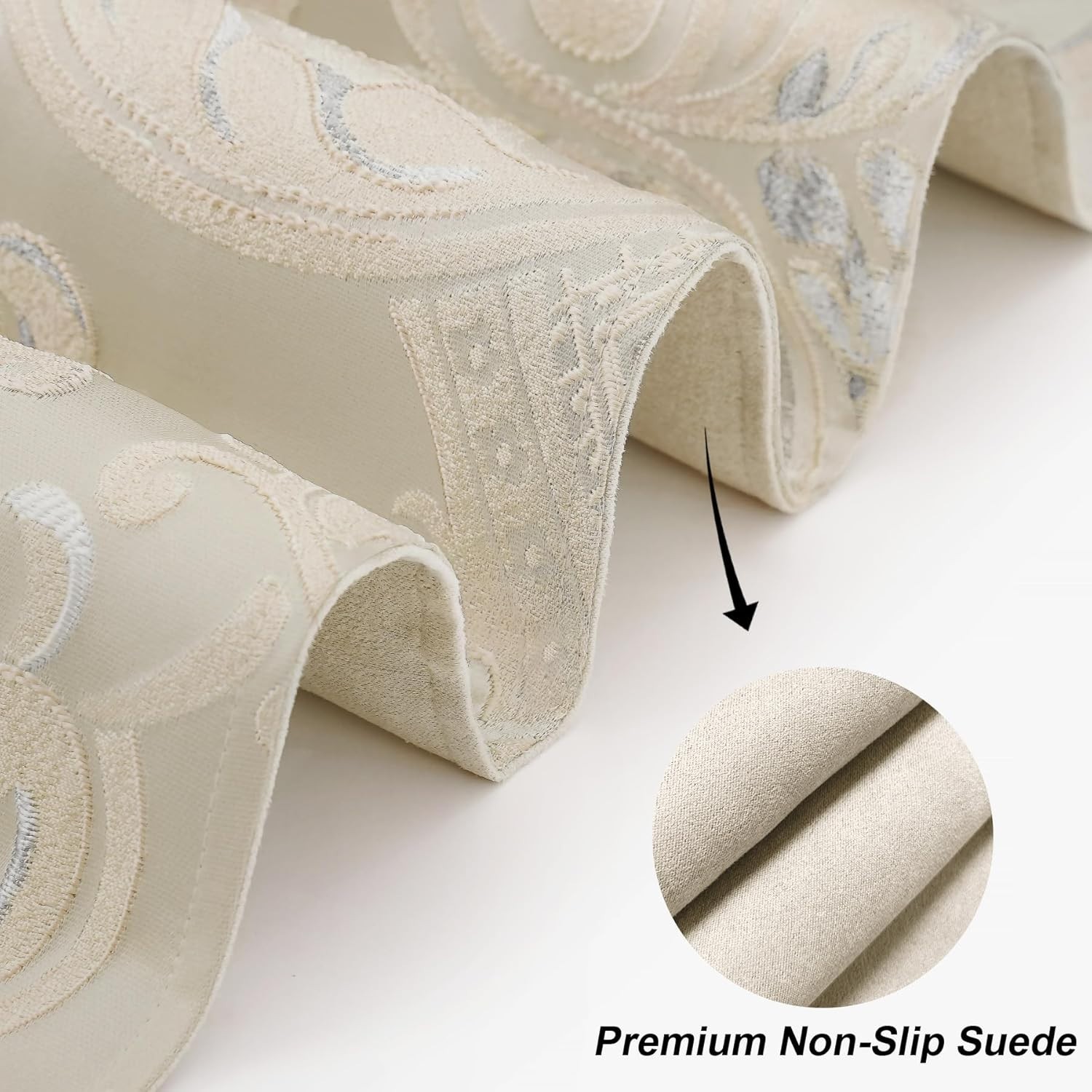 Luxury Floral Jacquard Table Runner 90" Long - Light Apricot