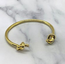 Auth CELINE Knot Gold Tone Cuff Bracelet - Pr...