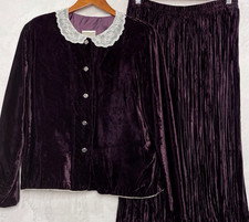 Velvet Jacket Broom Skirt Maxi Set Laced Collar Purple Victorian Goth USA Made
