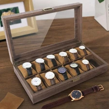 12 Slots Wrist Wooden Watch Box Display Case Organizer Jewelry Storage NEW