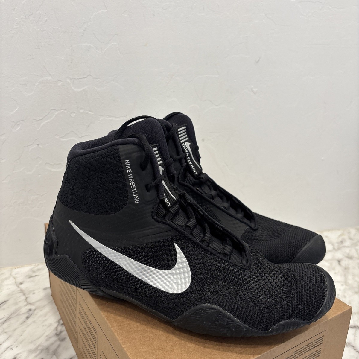 Nike Tawa Flyknit Wrestling Shoes Black Silver CI2952-001 Men's