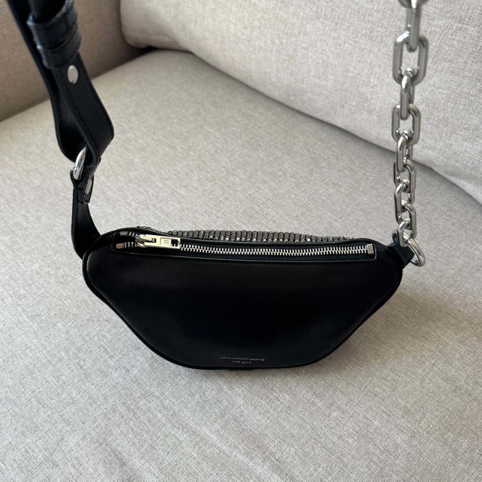 Alexander Wang Rhinestone Belt Bag Attica Black Leather Chunky Silver Chain - Image 4 of 4