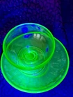 Vintage Federal Glass Green Uranium Sherbet Dessert Bowl And Saucer Footed Bowl