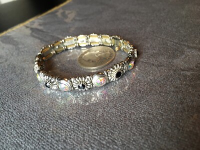 vintage silver flower braclet womans black onyx