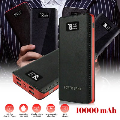 10000mAh 4 USB Power Bank External Backup Battery Fast Charger Leather Pattern