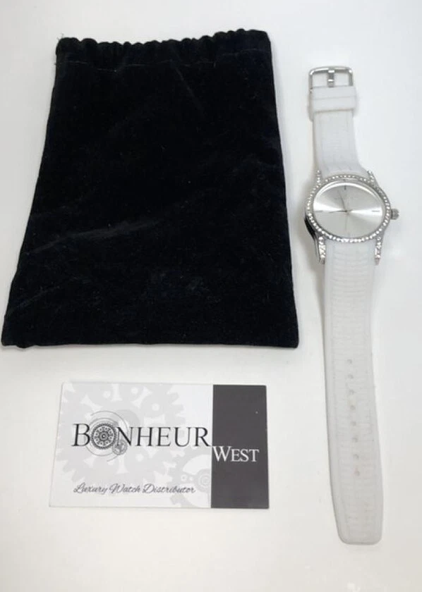 NEW Via Nova VNWTSL Women's Modern Crystal Bezel White Rubber Strap Silver Watch - Image 4 of 4