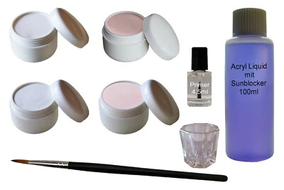 Set Acryl Pulver je 20g Klar, Weiß, Rose, Makeup, Pinsel, Primer, Dappen, Liquid